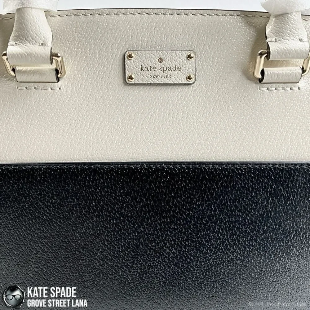 KATE SPADE GROVE STREET LANA LEATHER SATCHEL IN BLACK/CREAM WITH CROSSBODY STRAP
